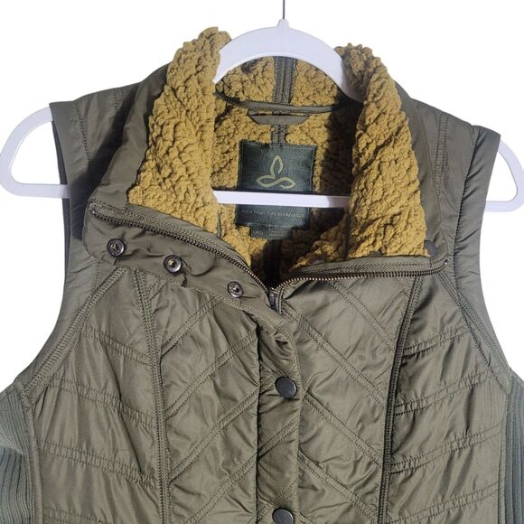 Prana Fleece Sherpa Lined Quilted Vest Women's Large L Green Outdoor Gorpcore - Picture 4 of 13